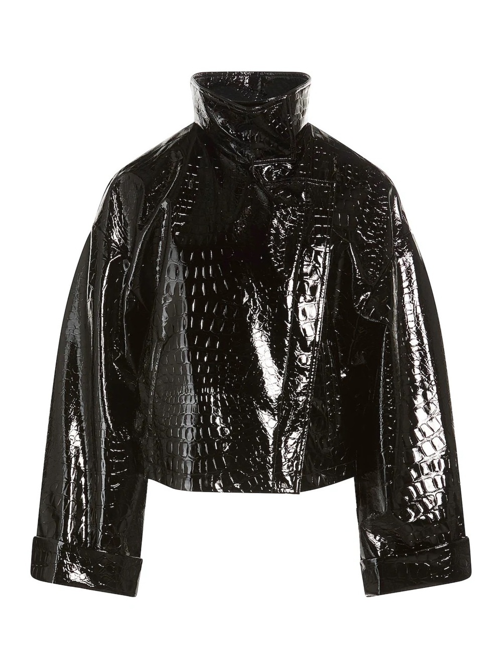 Emporio Armani Black Croc-Embossed Patent Leather High-Neck Jacket